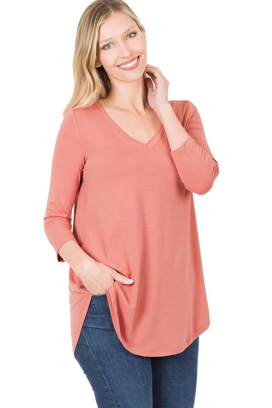 3/4 Sleeve V-Neck Front Back Scoop - Image 17