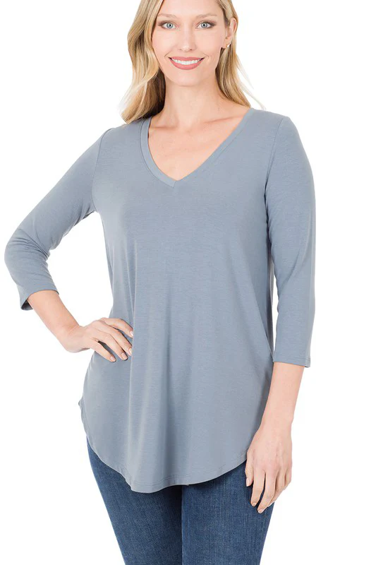 3/4 Sleeve V-Neck Front Back Scoop - Image 18