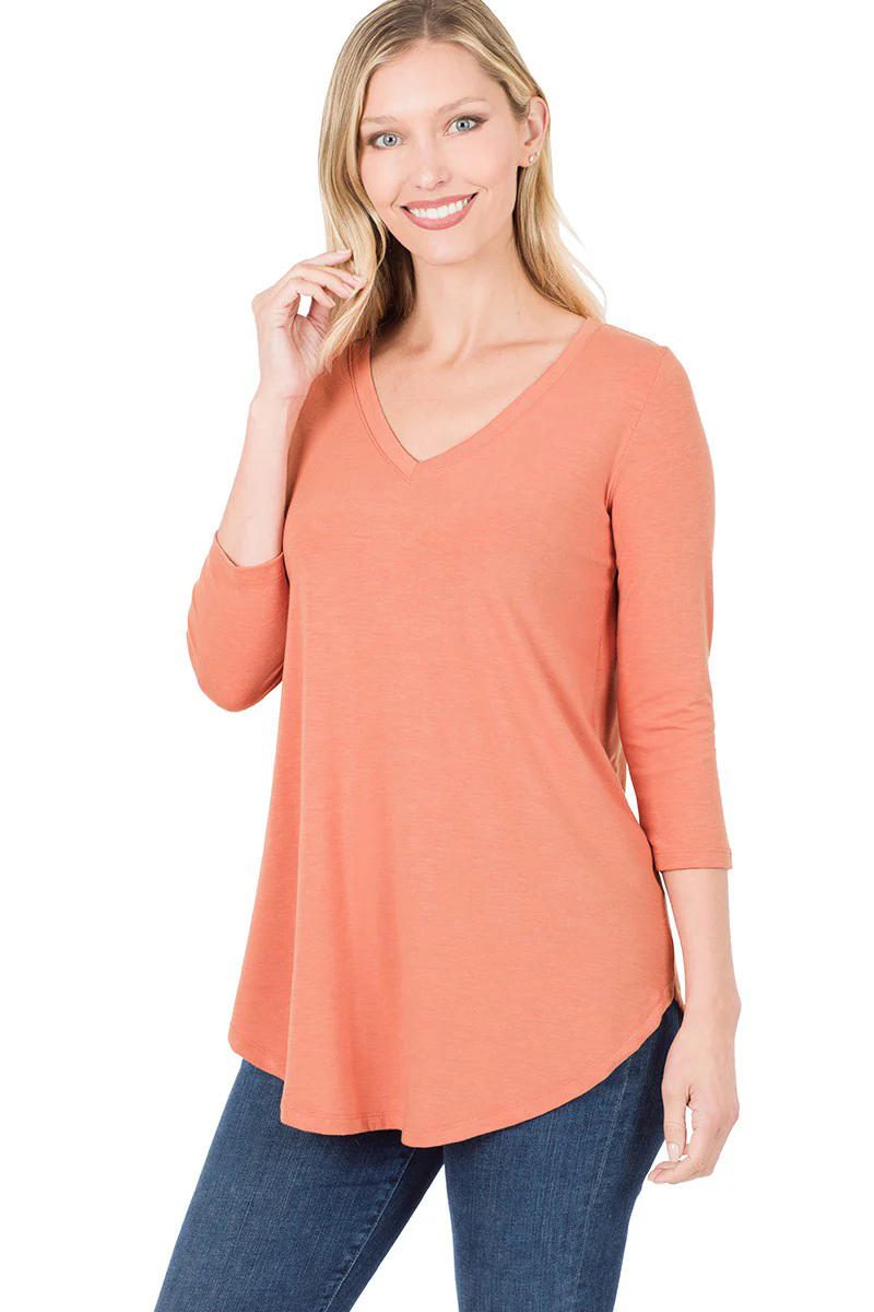 3/4 Sleeve V-Neck Front Back Scoop - Image 5
