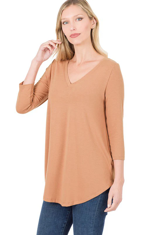 3/4 Sleeve V-Neck Front Back Scoop - Image 9