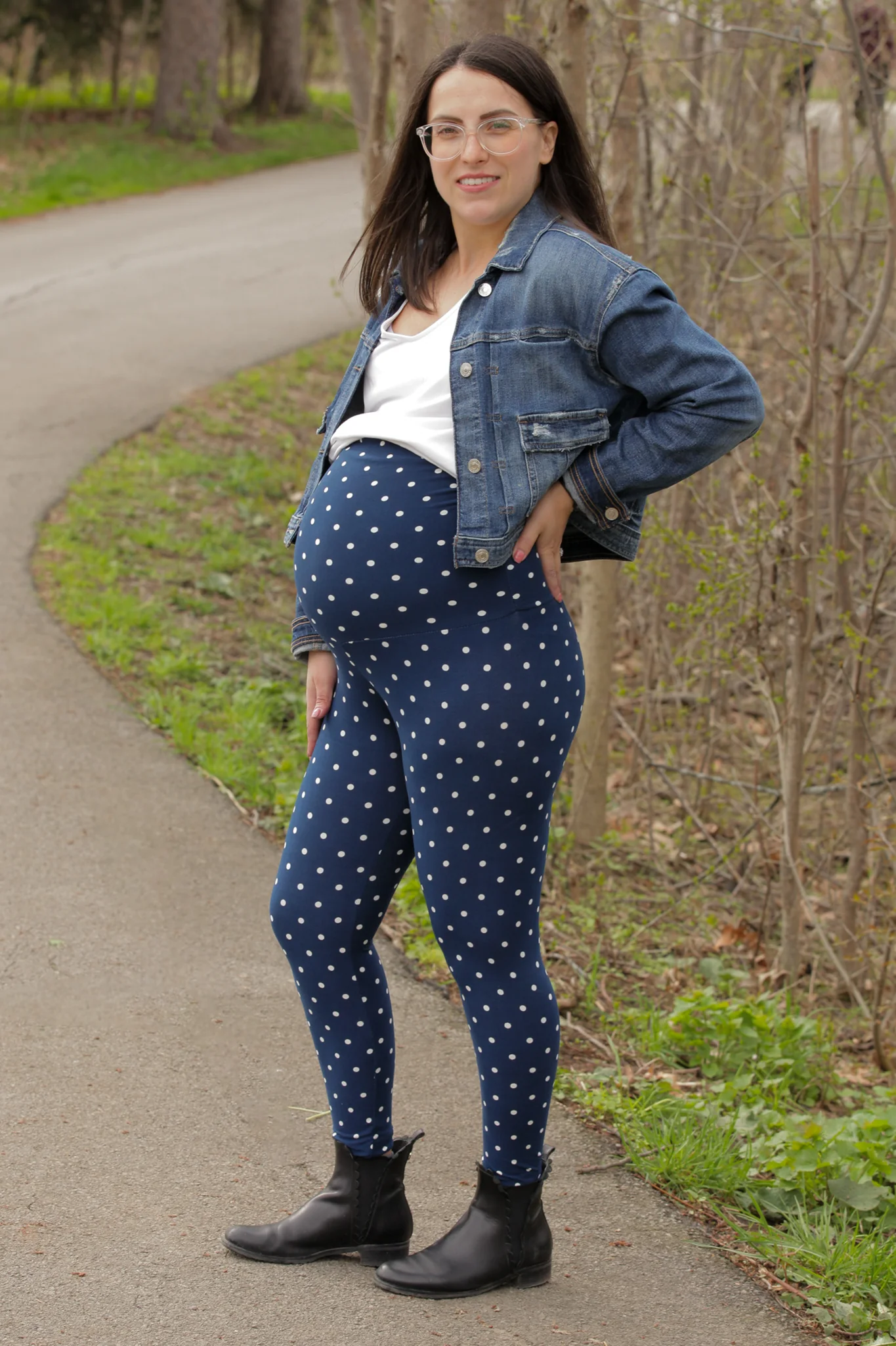 Blue Dotty Maternity Leggings - Image 3