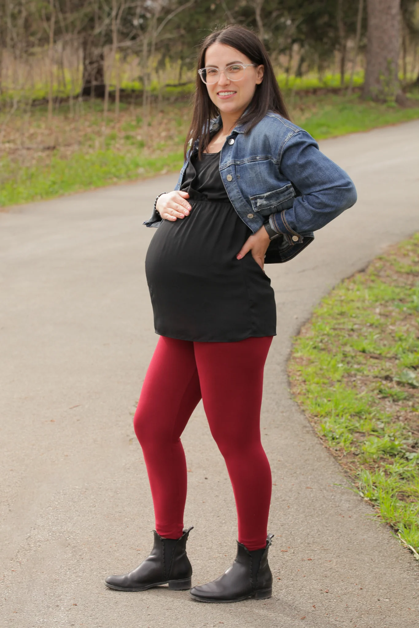 Burgundy Red Maternity Leggings - Image 3