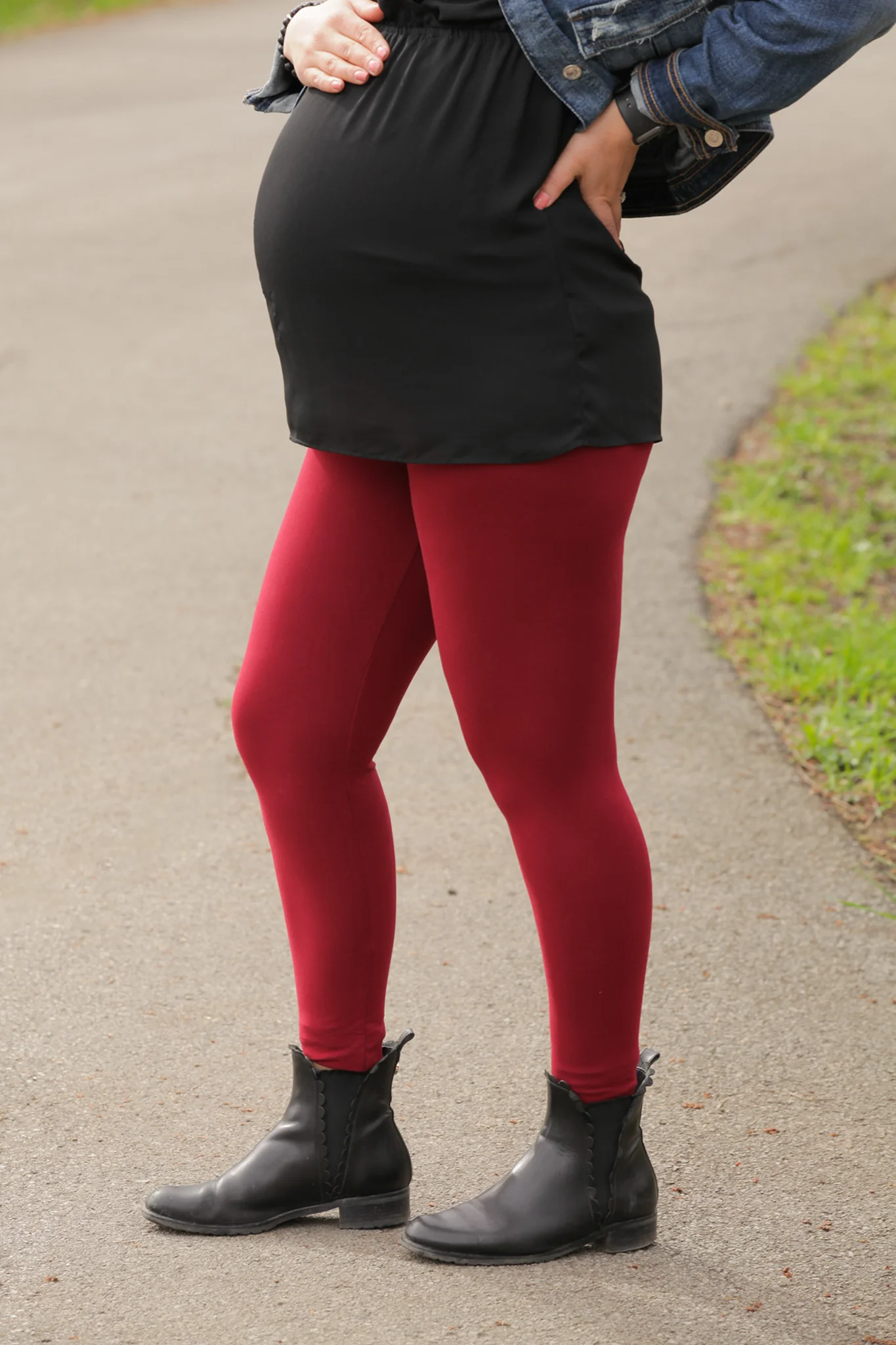 Burgundy Red Maternity Leggings - Image 4