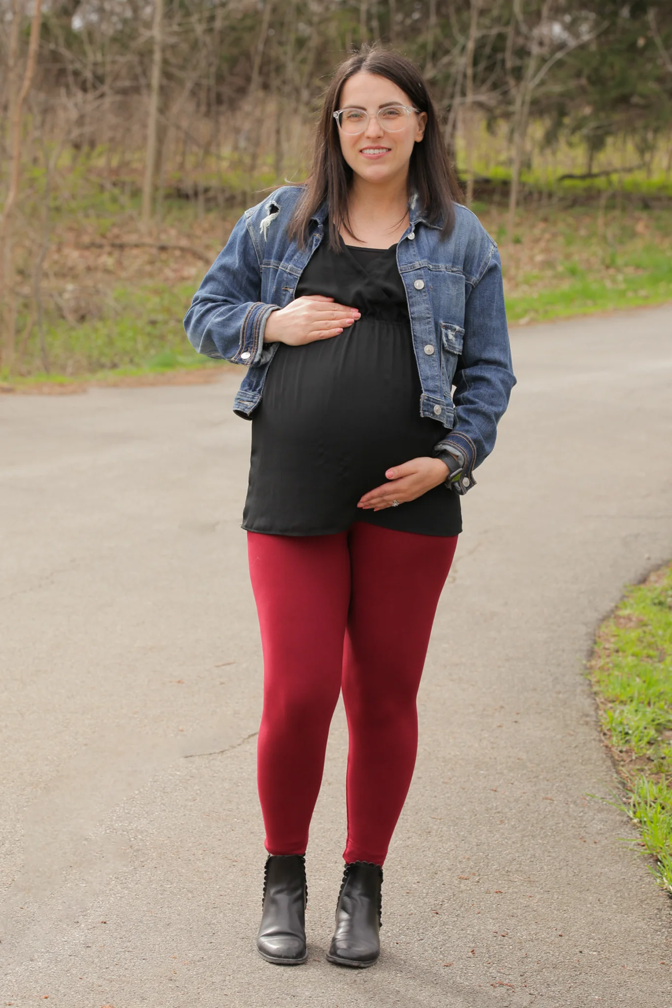 Burgundy Red Maternity Leggings - Image 5