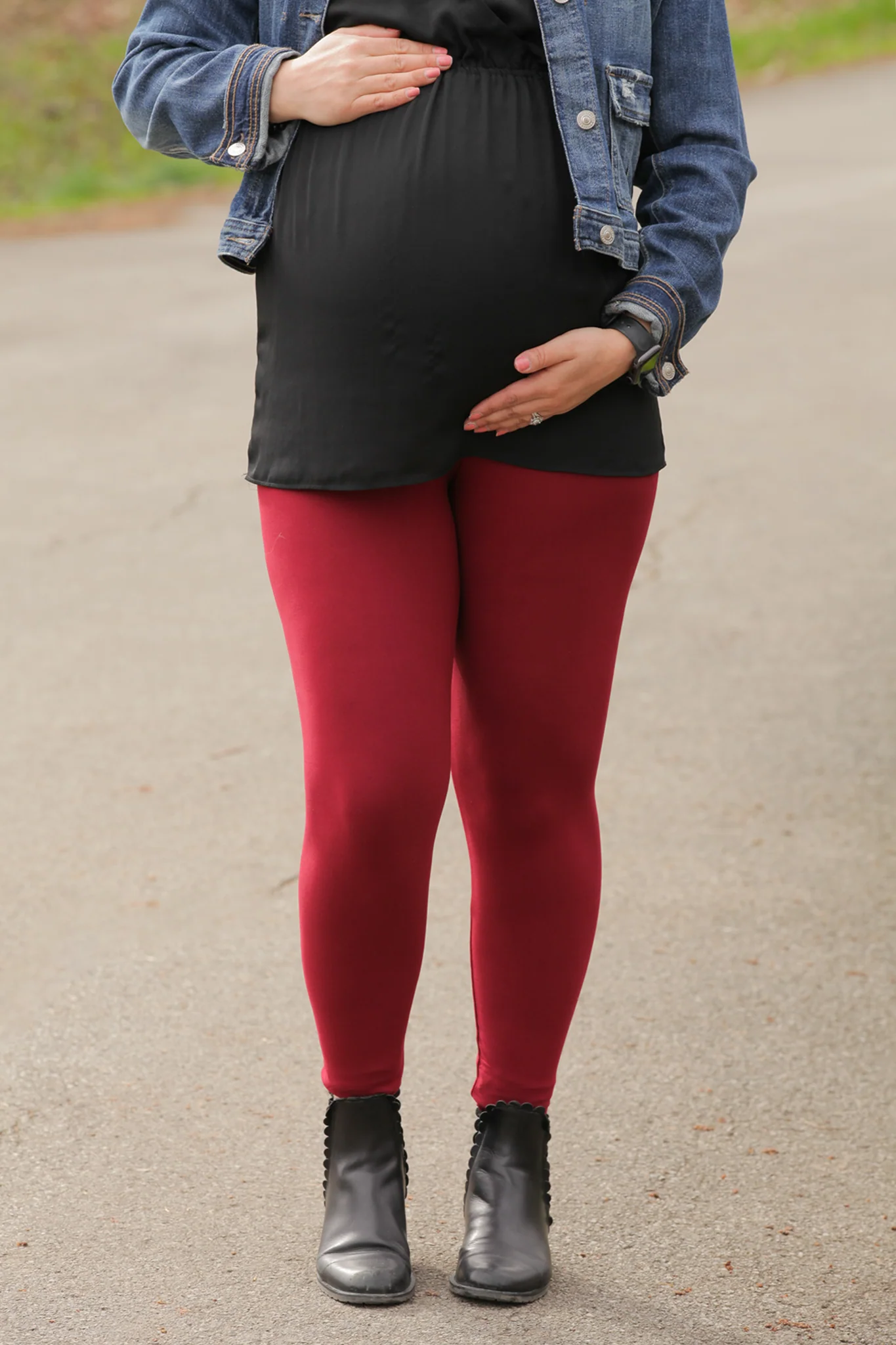 Burgundy Red Maternity Leggings - Image 6