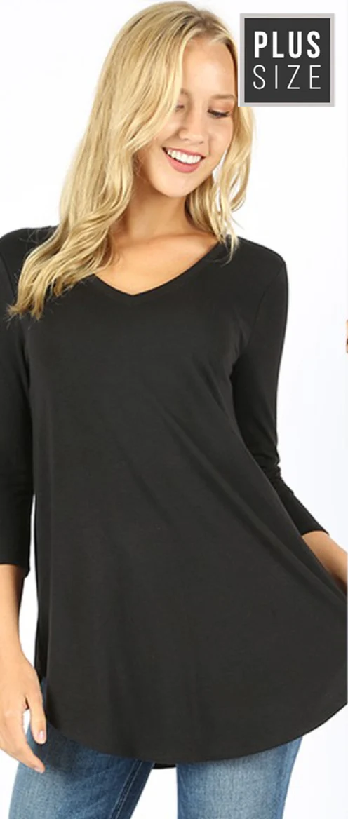 PLUS SIZE 3/4 Sleeve V-Neck Front Back Scoop - Image 32