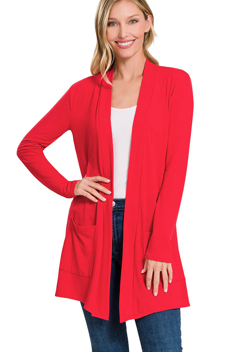 Plus Size Long Open Cardigan (With Pockets) - Image 4