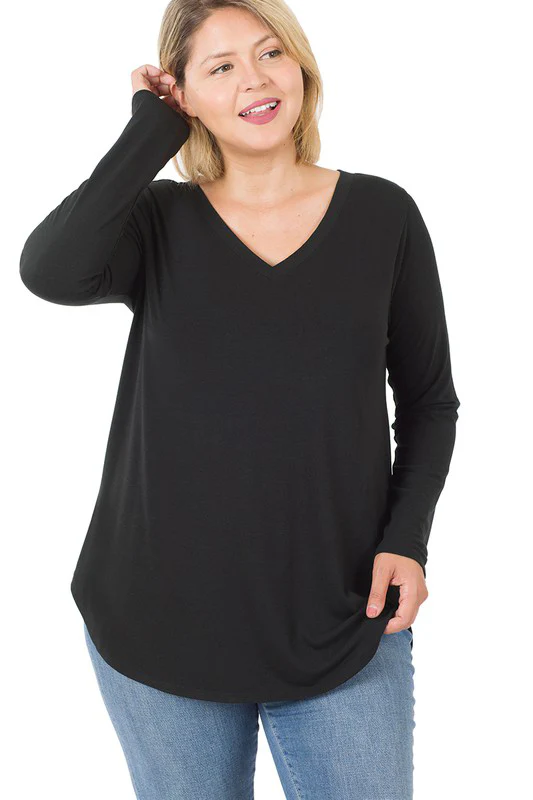 PLUS SIZE Long Sleeve V-Neck Front Back Scoop