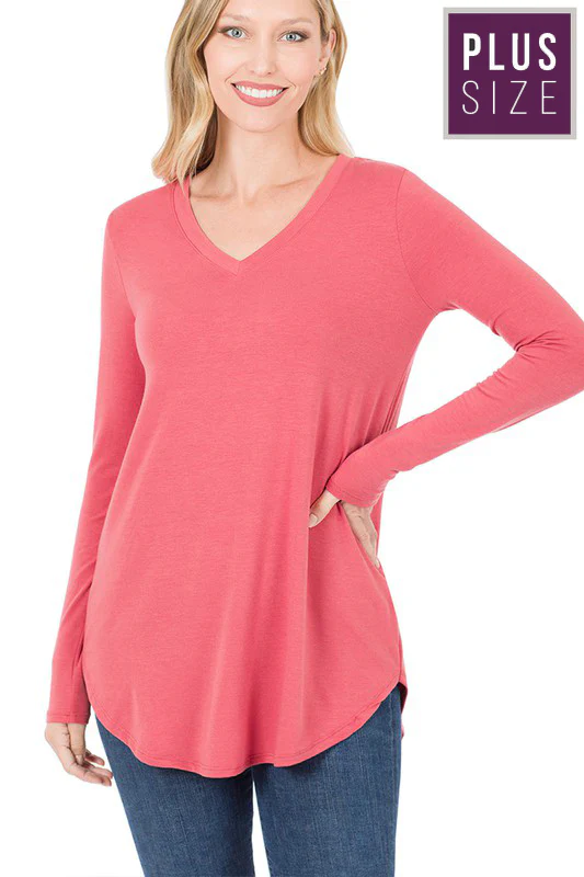 PLUS SIZE Long Sleeve V-Neck Front Back Scoop - Image 14