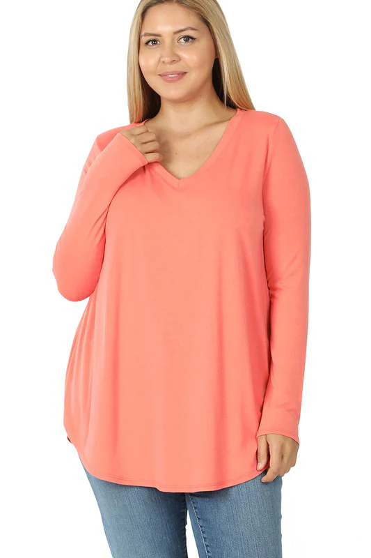PLUS SIZE Long Sleeve V-Neck Front Back Scoop - Image 2
