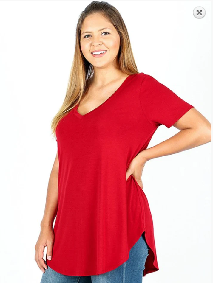 PLUS SIZE Short Sleeve V-Neck Front Back Scoop - Image 3