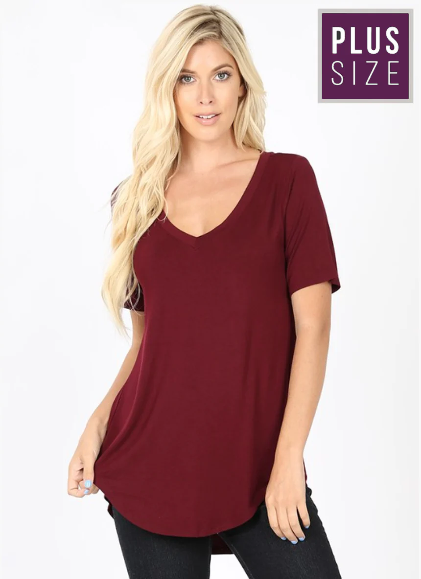 PLUS SIZE Short Sleeve V-Neck Hi-Low Hem - Image 3