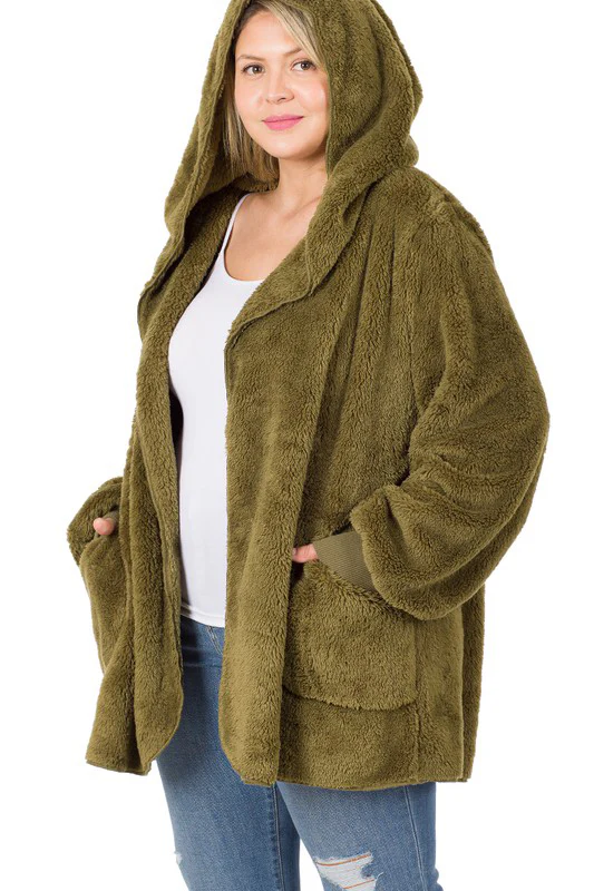 Plus Size Ultra Soft Faux Fur Hooded Sweater (With Pockets) - Image 11