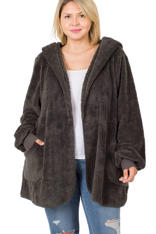 Plus Size Ultra Soft Faux Fur Hooded Sweater (With Pockets) - Image 24