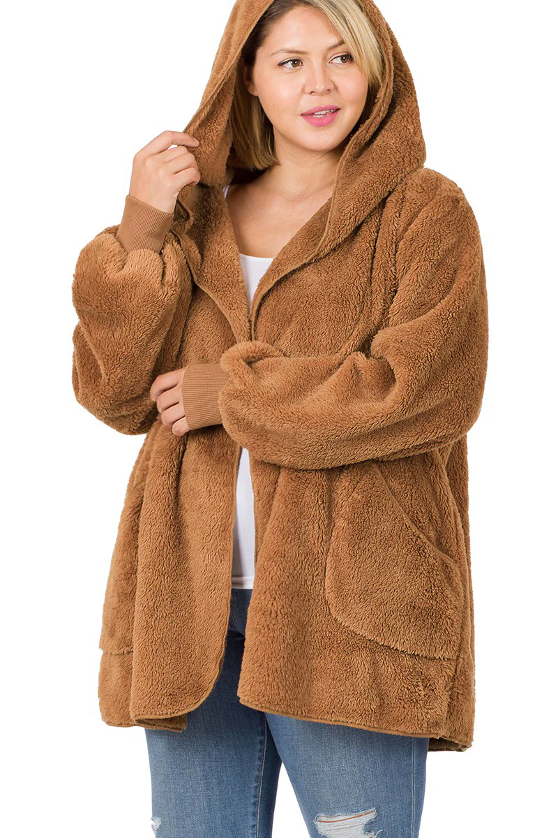 Plus Size Ultra Soft Faux Fur Hooded Sweater (With Pockets) - Image 32