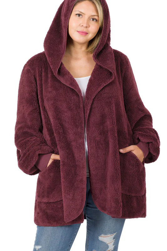 Plus Size Ultra Soft Faux Fur Hooded Sweater (With Pockets) - Image 4