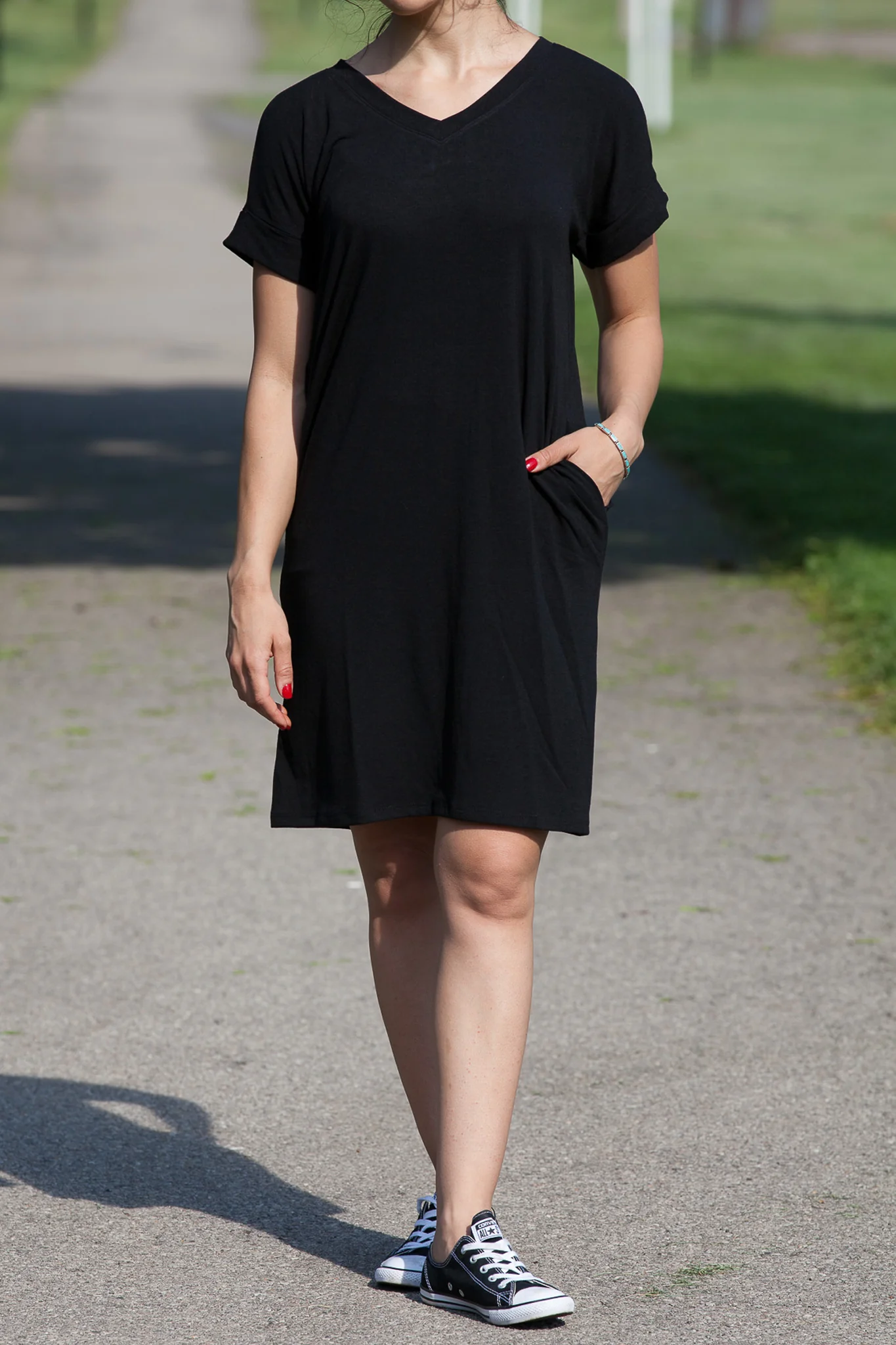 Rolled Short Sleeve V-Neck Dress (WITH POCKETS) - Image 15