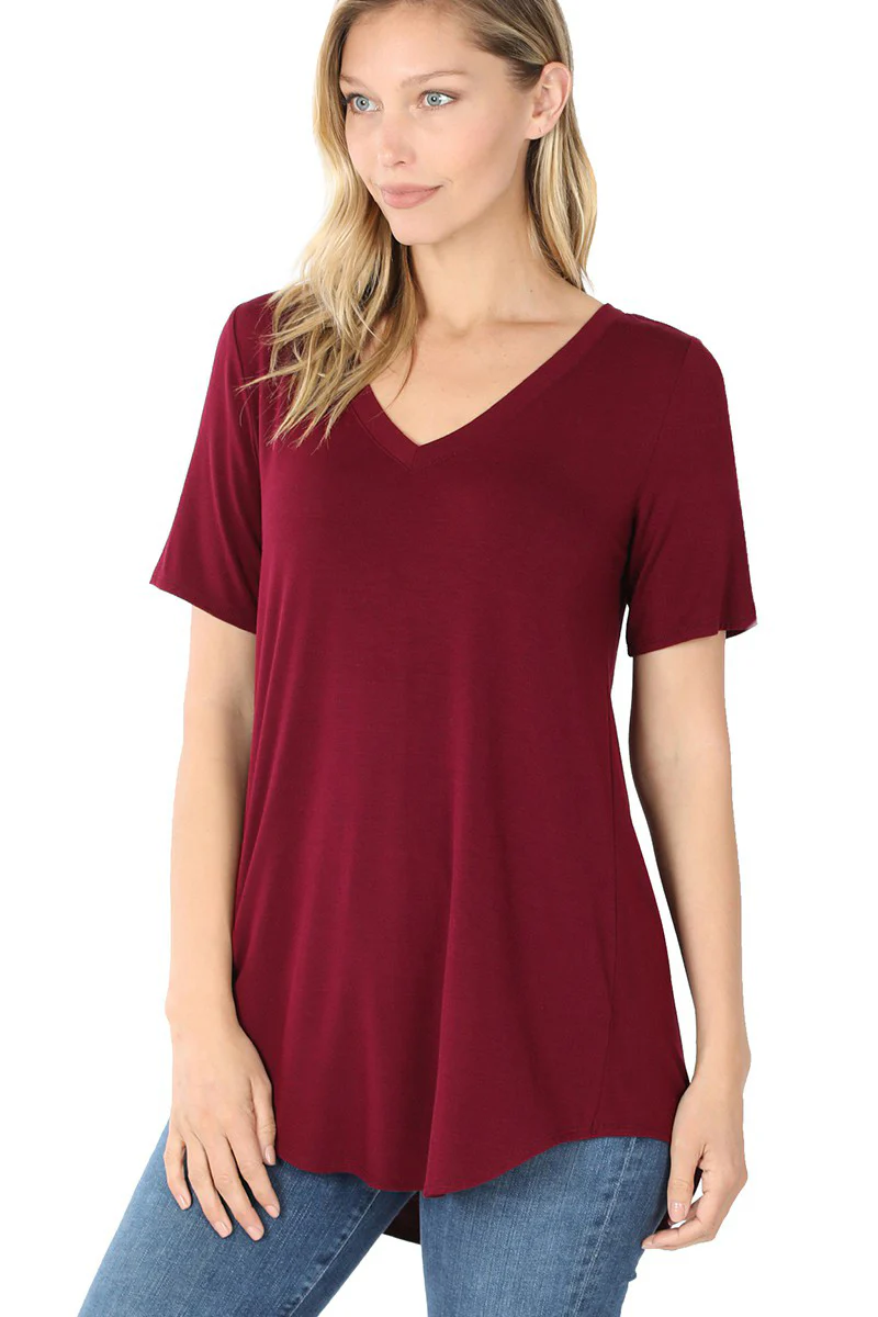Short Sleeve V-Neck Hi-Low Hem - Image 14