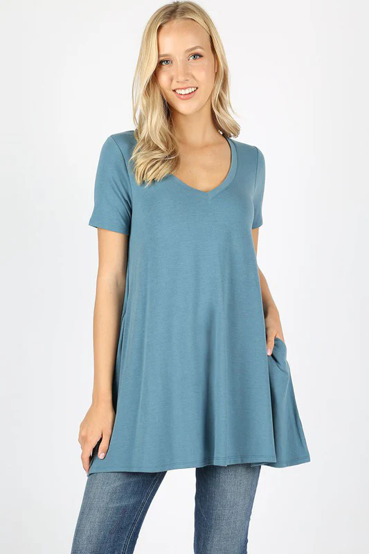 Short Sleeve V-Neck Top (WITH POCKETS) - Image 30