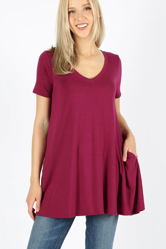Short Sleeve V-Neck Top (WITH POCKETS) - Image 31