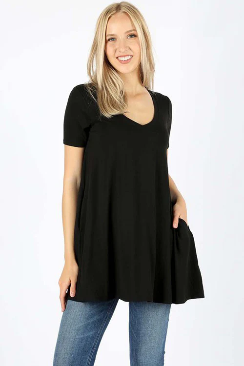 Short Sleeve V-Neck Top (WITH POCKETS) - Image 46